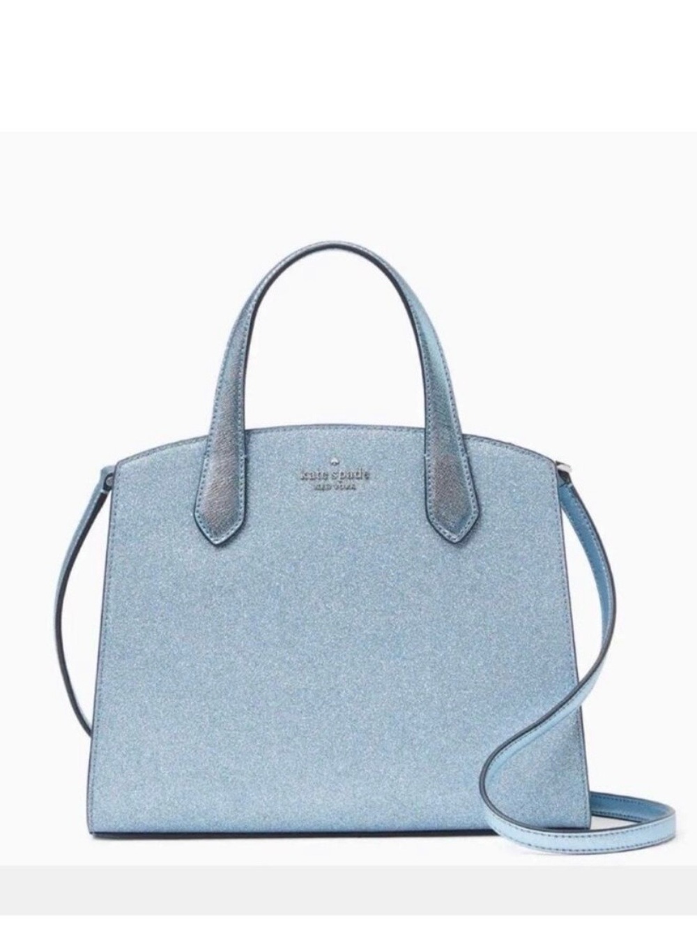 Kate Spade Tinsel Glitter Satchel Frosty Sky Blue Crossbody Bag